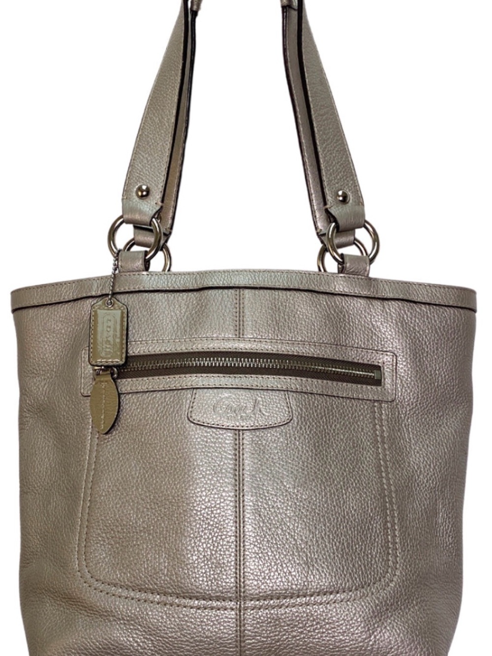 Coach Penelope Bronze Metallic Pebbled Leather Shoulder Bag Tote F14684 Clean